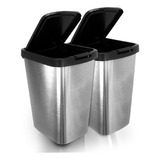 2 Lixeira Cesto 09 Litros Inox Com Tampa Click Label brinde