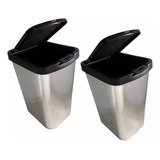 2 Lixeira Cesto 09 Litros Inox Com Tampa Click Label