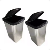 2 Lixeira Cesto 09 Litros Inox Com Tampa Click Label