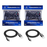 2 Manete Joystick Controle Sem Fio Compativel Ps3 Pc Cabo
