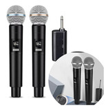 2 Microfones Sem Fio Duplo Recarregável Profissional Bateria Cor Preto