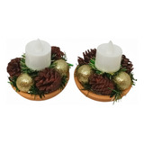 2 Mini Castiçal Com Vela Led Arranjo De Mesa Enfeite Natal