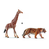 2 Miniaturas Animais Girafa Tigre Africa