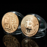 2 Moedas Físicas Bitcoin Dourada Banhada Ouro Colecionador