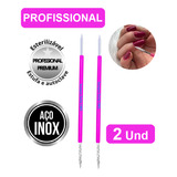 2 Palitos De Cutícula Inox Silicone Rosa Bastão Duplo Cutelaria Manicure