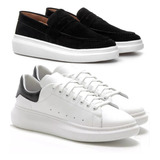 2 Pares Tenis Casual E Mocassim Loafer Sola Alta Oversize