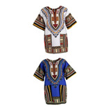 2 Peças Dashiki Masculino Colorido Bordado Africano Estampa