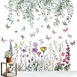 2 Peças De Decalques De Parede De Folhas De Flores Aquarela Borboletas Florais Plantas Verdes Folhas Adesivos De Parede Descascar E Colar Decoração De Parede Removível Para Quarto Sala De Estar 