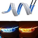 2 Peças De Luzes LED Para Carro 30 5 Cm Tiras De Farol De LED Flexíveis Duas Cores Azul Celeste Luzes Amarelas IP67 à Prova D água Para Carro De Corrida Diurna Para Caminhão SUV