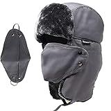 2 Peças De Máscara De Boca Para Máscara De Rosto Ushanka Chapéu Masculino De Inverno Com Abas De Orelha Chapéu Russo Para Homens E Mulheres Classic Dark Grey One Size