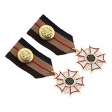 2 Peças Medalha Estrela Coroa Broche