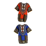 2 Peças Unisex Africano Vestido De Algodão Dashiki Étnica