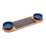 2 Petisqueiras 1 Bandeja 1 Tábua De Ceramica E Bambu Cor Azul