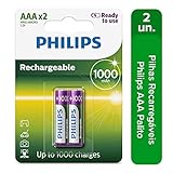 2 Pilhas Recarregáveis Philips Aaa 1000mAh Originais Palito Prontas Pro Uso RTU