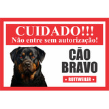 2 Placas Advertência Cuidado Cão Bravo Rottweiler 30x20cm Ps