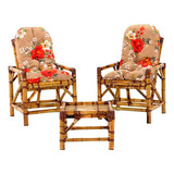 2 Poltronas Mesa De Centro De Bambu Top C Almofadas
