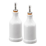 2 Porta Azeite Porcelana Bico Dosador Inox Galheteiro 200 Ml