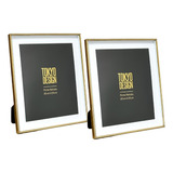 2 Porta Retratos Foto 20x25 Aço Inox E Vidro Moldura Bicolor Cor Dourado E Branco