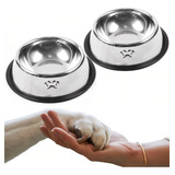 2 Potes Comedouro Ração Agua Pet Cachorro Gato Tigela Inox