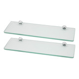 2 Prateleira De Vidro Borda Arredondada 10x30 Cm Com Suporte