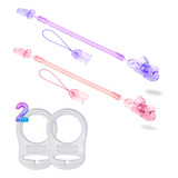 2 Prendedor Chupeta Mola 2 Anel Adaptador Para Chupeta Mam Cor Rosa E Lilás