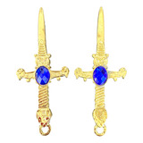 2 Punhal Cigano Dourado Pedra Azul Athame Wicca 10cm