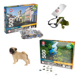 2 Quebra Cabeça 500 Peças 2 Chaveiros cachorro Pug sapinho