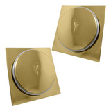 2 Ralo Click Tampa Dourada Banheiro 10x10 Aço Inox Kit 2un