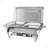 2 Rechaud Duplo Retangular Em Inox 2 Cubas 1 2 9 5l A Álcool