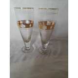 2 Taças De Cristal Lapidadas Com Ouro Antigas Tipo Tulipas