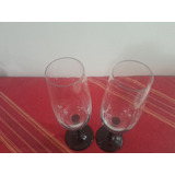 2 Taças Em Cristal Para Champagne Com Haste Preta Vintage