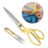 2 Tesoura Alfaiate Arremate Costura Profissional Forjada Aço Cor Dourado