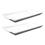 2 Travessa Retangular Rasa Pequena Buffet Porcelana Bandeja