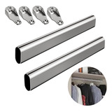 2 Tubo Cabideiro De 1m Oval Cromado Suporte Guarda Roupa