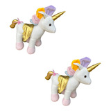 2 Unicórnios Pelúcia Em Pé Dourado 45cm Fofinho Decoração