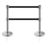 2 X Pedestal Separador De Fila Cromado Com 2 Fitas Pretas