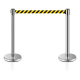 2 X Pedestal Separador De Fila Cromado Com Fita Zebrada