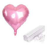 20 Balão Coração Rosa Claro 10 Polegadas 22cm + 20 Varetas