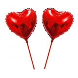 20 Balão Metalizado Coração Vermelho Centro Mesa + Varetas