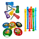 20 Flauta + Pandeiro + Reco Reco Brinquedo Musical Infantil