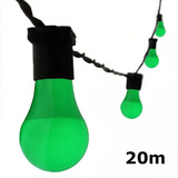 20 Metros Varal Luzes Festão E27 C/ Lâmpadas Led 7w Colorida Cor Verde Liso