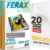 20 Adesivos Vinil Branco Brilho P Impressora Jato Tinta A4