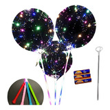 20 Balão Bubble Led 45 Cm Transparente Varetas Festa Pilha B