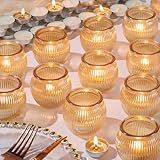 20 Castiçais Votivos Dourados Com 20 Velas De Luz De Chá- Suporte De Vela De Vidro Redondo Para Diwali- Suporte De Vela Dourado Para Decoração De Casamento- Centro De Mesa E Decoração De Férias