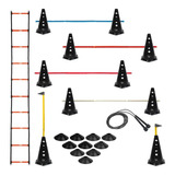 20 Cones Furados Com 10 Barreiras   10 Pratos   Escada Agilidade   Corda De Pular   Treinamento Funcional