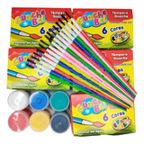 20 Cx Tinta Guache 6 Cores 20 Pincel Artístico P Brinde