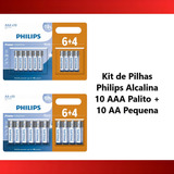20 Pilhas Alcalinas Philips 10 Aa Pequena 10 Aaa Palito