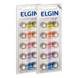 20 Pilhas Baterias Lr44 A76 Ag13 Alcalina Elgin 2 Cartelas