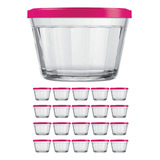 20 Tigela Vidro Americano Tampa Plastica Sortida 350ml Nadir