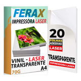 20 Vinil Adesivo Transparente 100 A4 Impressora Laser Ferax 70 G